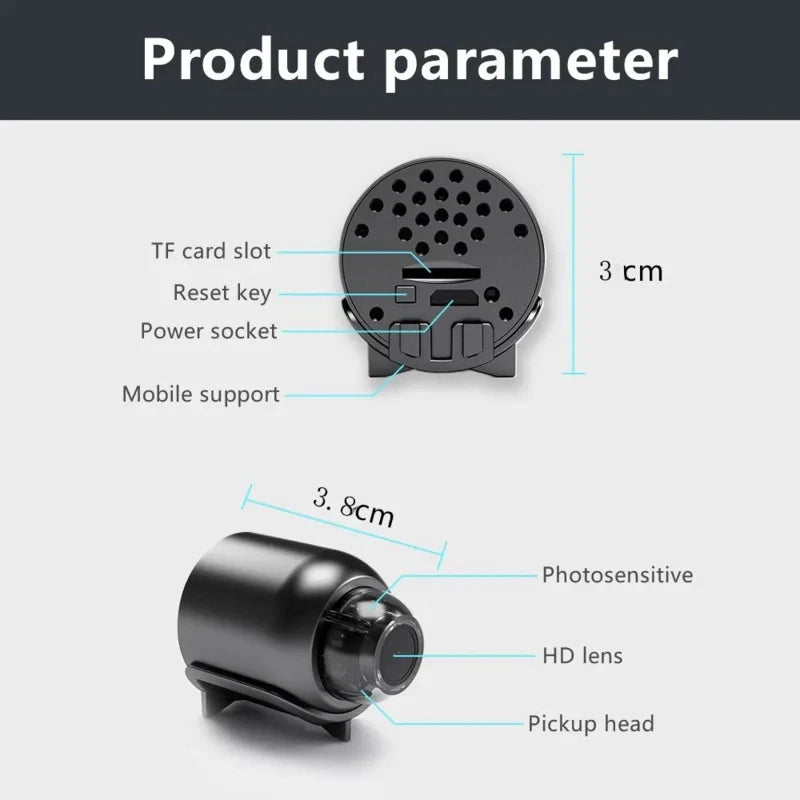 Babyguard hd baby monitor camera product parameter showing TF card slot, reset key, and HD lens details.