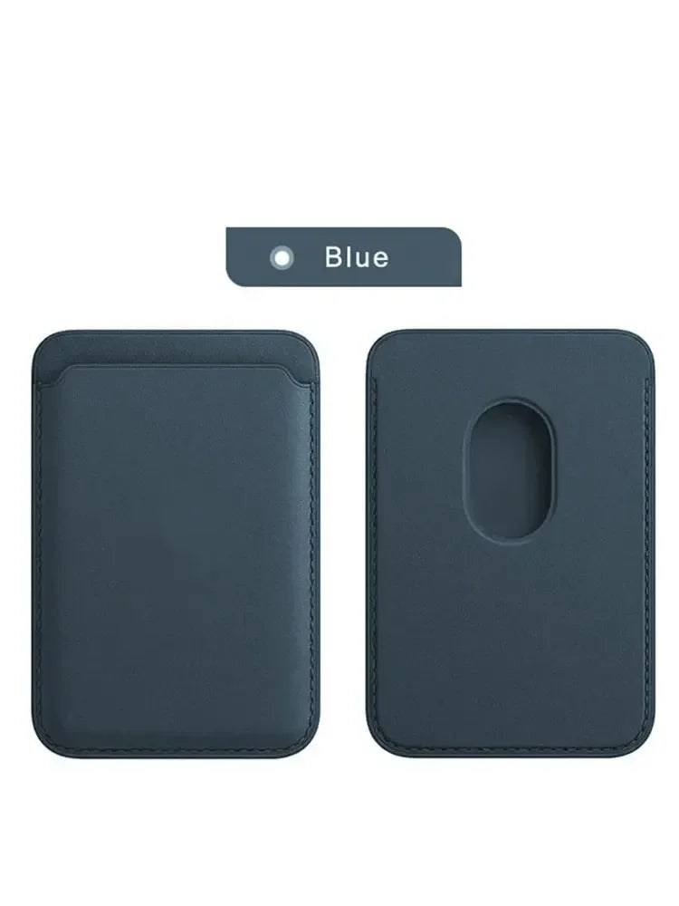 MagSafe Leather Wallet Slim Magnetic Phone Wallet in blue color, showcasing front and back views.