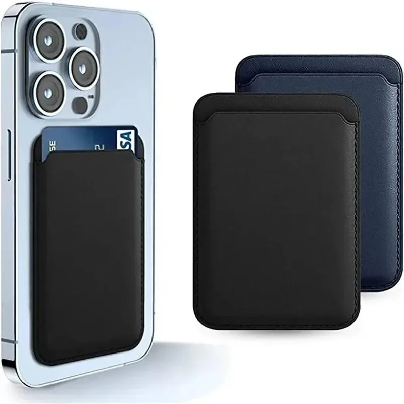 MagSafe leather wallet attached to smartphone, showcasing slim profile and cardholder functionality for essentials.