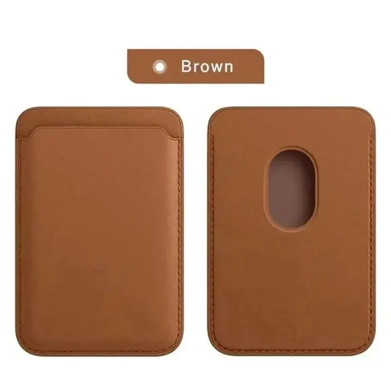 MagSafe Leather Wallet Slim Magnetic Phone Wallet in brown color, showcasing front and back views with a sleek design.