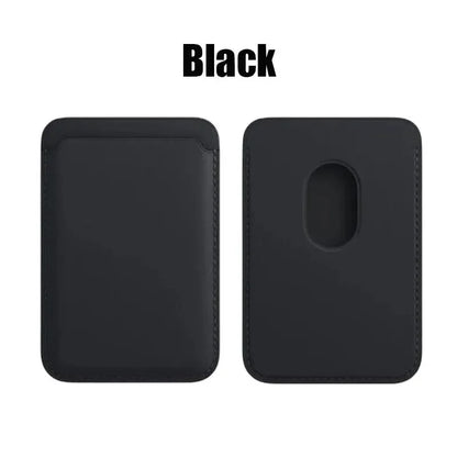 Black MagSafe leather wallet slim magnetic phone wallet showcasing front and back views.