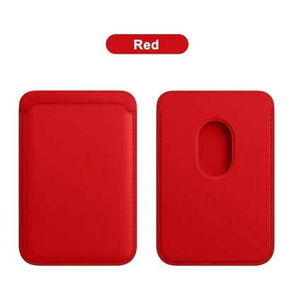MagSafe Leather Wallet Slim Magnetic Phone Wallet in vibrant red color, showcasing front and back views.