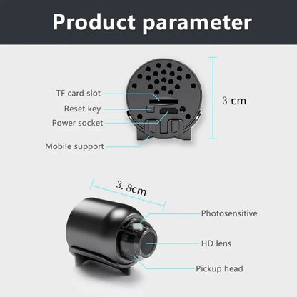 Babyguard hd baby monitor camera product parameter showing TF card slot, reset key, and HD lens details.
