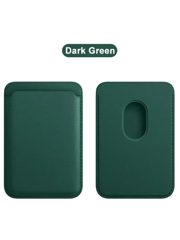 MagSafe Leather Wallet Slim Magnetic Phone Wallet in dark green color, showcasing its sleek design and magnetic feature.
