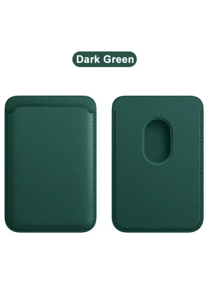 MagSafe Leather Wallet Slim Magnetic Phone Wallet in dark green color, showcasing its sleek design and magnetic feature.